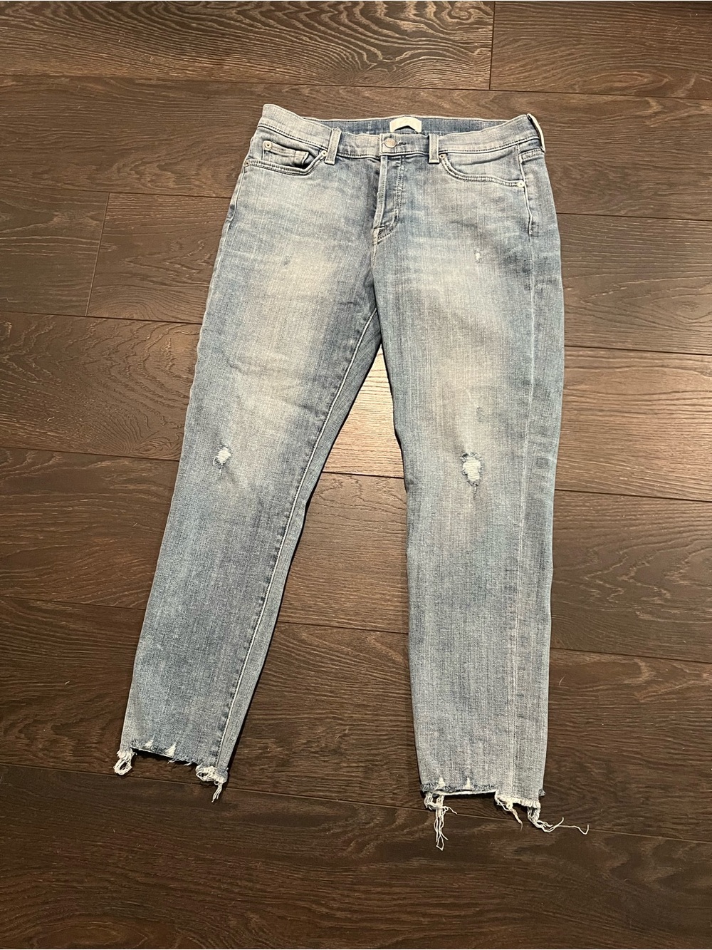 Seven7 Light Blue Distressed Ankle Jeans
